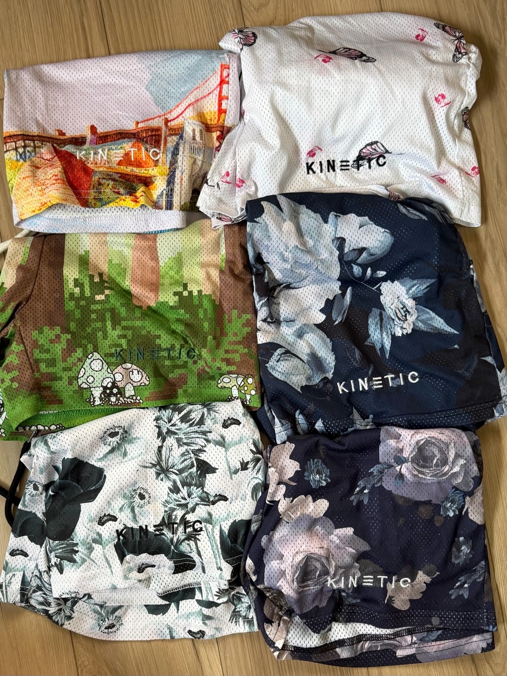 Set Of 6 Mesh Graphic Elastic drawstring shorts sz large